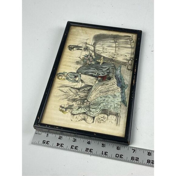 1845 Antique Victorian Ladies Framed Print 6.5in L x 10.5in W BQ1687 - Picture 8 of 8